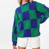 Women's Fashion Casual Chessboard Knitted Pullover Sweater-3