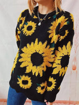 Women's Fashion Casual Sunflower Jacquard Round Neck Long-2