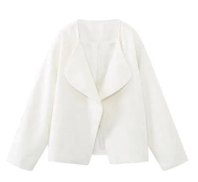 Women's Fashion Solid Color Short Cardigan Woolen Coat-White-3