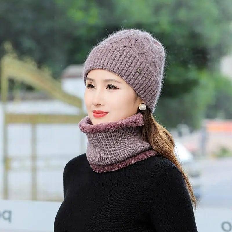 Women's Fleece Warm Wool Hat Scarf Suit-BeanPaste-5