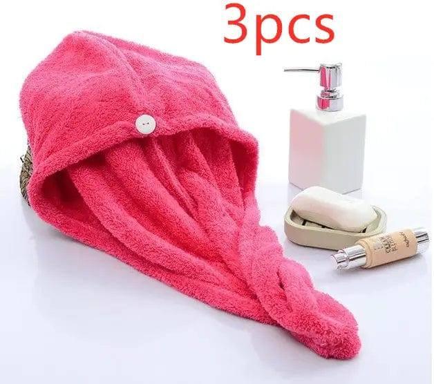 Women's Hair Dryer Cap, Absorbent Dry Hair Towel-3pcsred-17