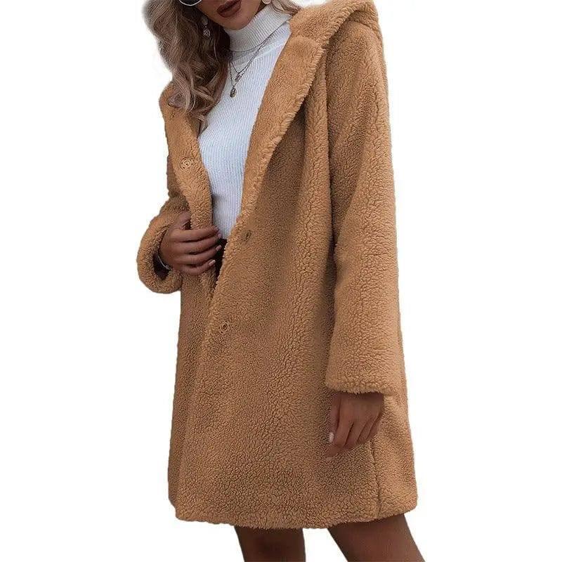 Women's Hooded Mid-length Coat Lamb-7