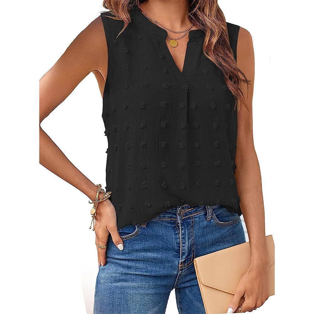 Women's Jacquard Sleeveless V-neck Vest-Black-7