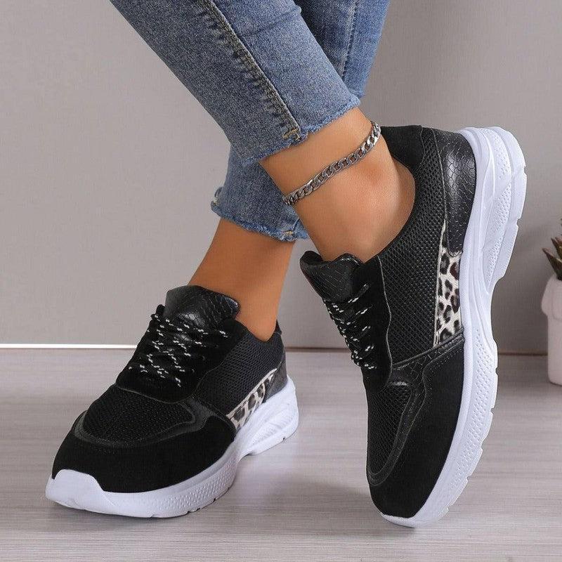 Women's Lace Up Sneakers Breathable Flat Shoes Fashion Casual Lightweight Running Sports Shoes-2