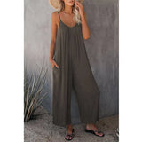 Women's Loose Sleeveless Jumpsuits Romper Jumpsuit With Pockets Long Pant Summer-Gray-2