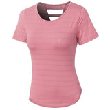 Women's Loose Yoga Clothes With Short Sleeves-Pink-9