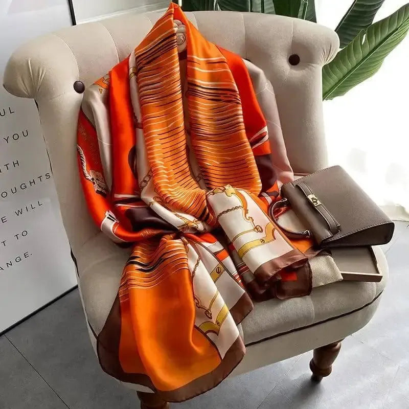Women's Retro Fashion Decorative Scarf Silk Satin-Orange-5