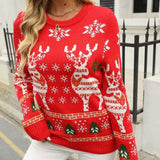 Women's Round Neck Snow Elk Christmas Sweater-4