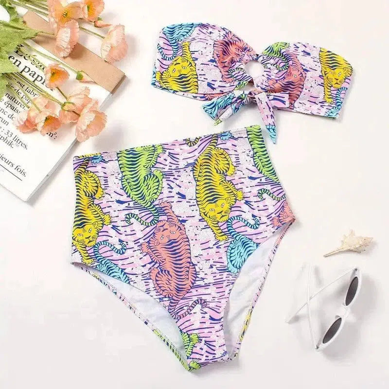 Women's Split High Waist Printed Swimsuit-Color2-4