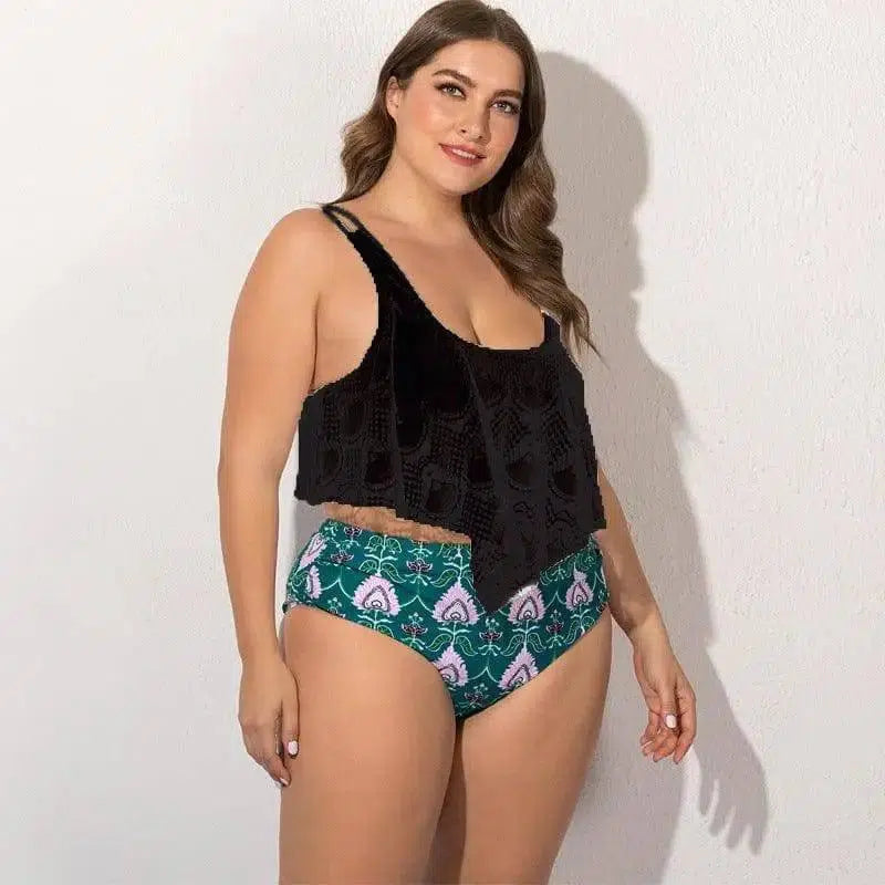 Women's Split Plus Size Bikini-Black-2