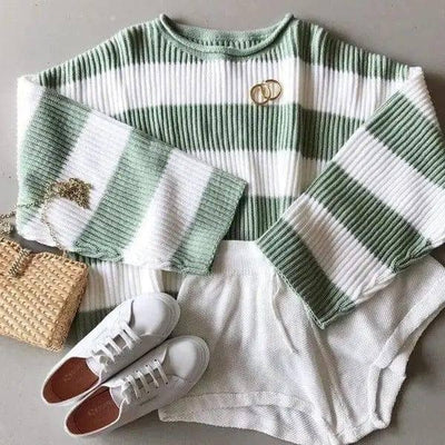 Women's sweater women's striped colorblock sweater-3