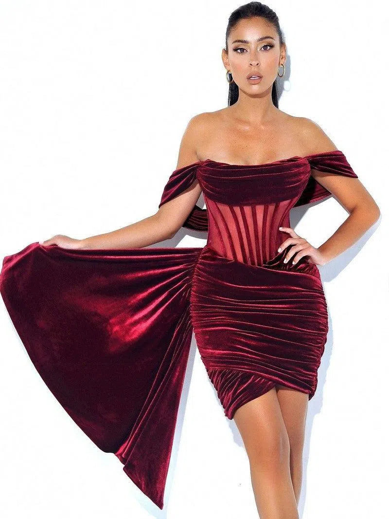 Women's Velvet With Breast Evening Dress-2