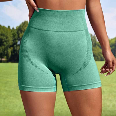 Women Sport Seamless Short Leggings High Waist Elastic Solid Yoga Leggings Ftness Gym Trainning Joggings Pants-Green-3