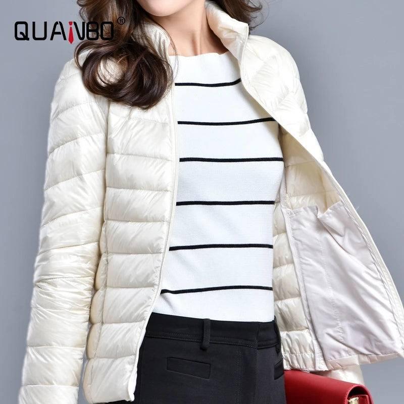 Women Spring Jacket Fashion Short Ultra Lightweight Packable-White-20