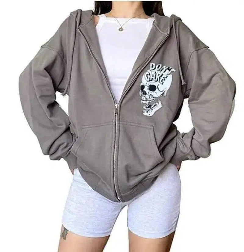 LOVEMI - Lovemi - Women's Streetwear Hooded Jacket Skeleton Print