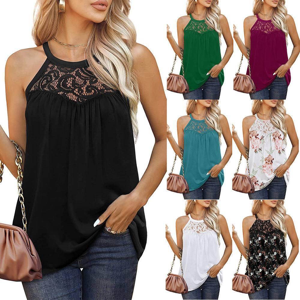 Womens Tank Tops Loose Fit Summer Lace Halter Tops-1