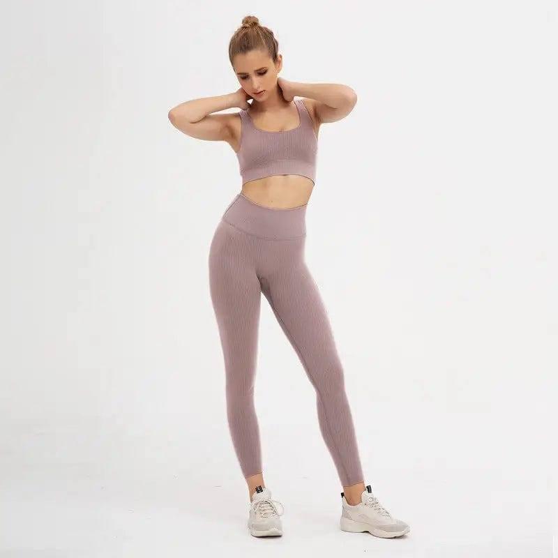 Yoga exercise suit-Light pink set-11