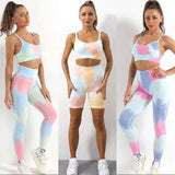 Yoga Sports Lingerie Painted Double Strap Bra Shorts Set-1