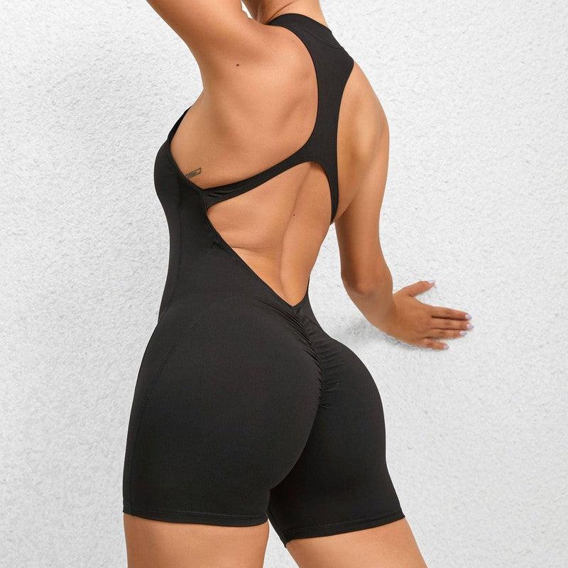 Zippered Yoga Fitness Shorts Jumpsuit Sleeveless Tummy Control Stretch Shapewear Butt Lifting Sportswear Women-5