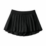 Zoki Women Pleated Skirts High Waist Summer Vintage-Black-5