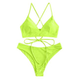 Solid Color Bikini Strappy Swimsuit-Fluorescentgreen-5